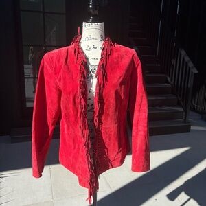Dialogue Red Suede Fringe Blazer